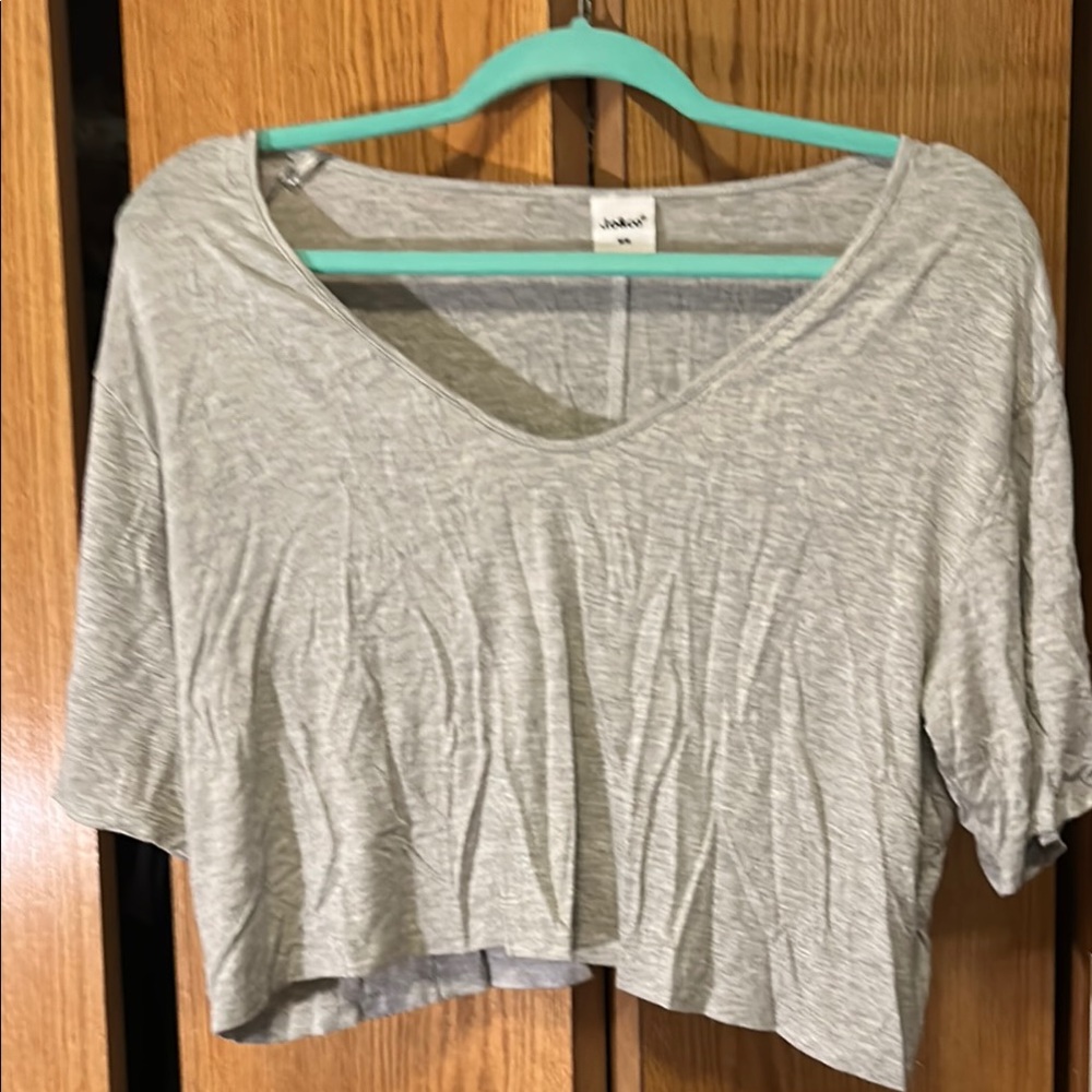 Joules Gray Crop T-Shirt with Green Trim Relaxed Fit
